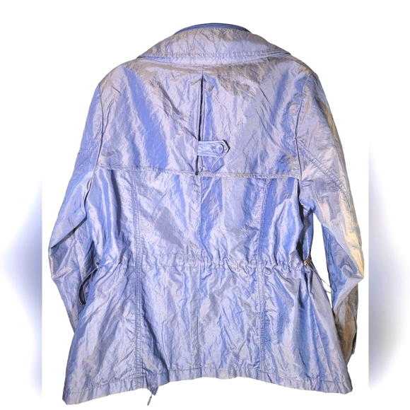 Perfect Rain Jacket Shiny Blue Size 10 US/14 UK PER UNA Hidden Hood Lined LOOK๐ - Picture 2 of 6